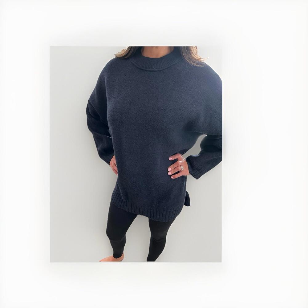 FLAWLESS FREE PEOPLE LADIES OVERSIZED SHORT SLEEVE CHUNKY SWEATER SMALL BLUE
